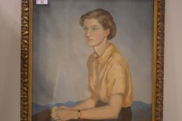 Mary B. MacKelvie (Scottish, 20th century), Portrait of Minette, signed lower right, oil on