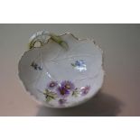 A Meissen porcelain pickle dish, 19th century, second quality, moulded as a leaf, painted with a