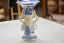 A 19th century blue and white porcelain vase, probably Japanese, of Gu shape, the upper section