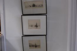 Harold Wyllie (British, 1880-1973), Three Marine Etchings, various subjects, each signed in