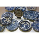 A group of early 19th century blue and white pearlware, various factories including Long Bridge