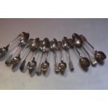 An assembled set of thirteen 19th century Scottish Provincial silver teaspoons, Aberdeen, various