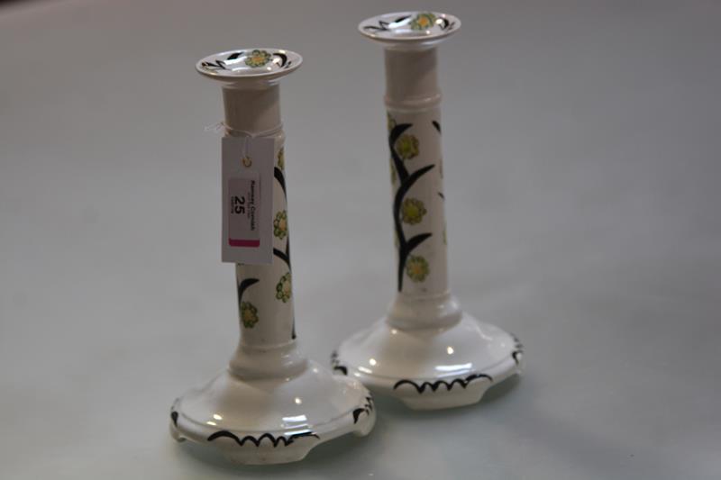 A pair of Scottish art pottery candlesticks designed by Emma Smith Gillies (1900-1936), each