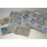 A group of Scottish banknotes: Royal Bank, Clydesdale & North of Scotland, British Linen, National