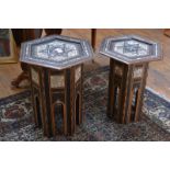 Two mother-of-pearl inlaid occasional tables of Damascus type, early 20th century, each with