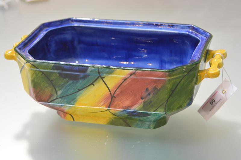 An unusual Wemyss Ware tureen, c. 1920, of shaped octagonal form, painted and glazed with thorny