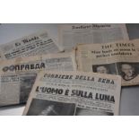 MOON LANDING, JULY 20TH, 1969 - A collection of five complete International newspapers reporting the