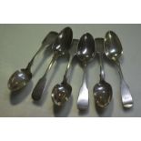 A set of six Victorian Scottish silver teaspoons, Edinburgh 1848, fiddle pattern, engraved with a