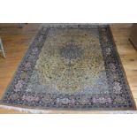 A fine knotted Shirvan silk pile rug, the centre rectangle with medallion radiating floral centre