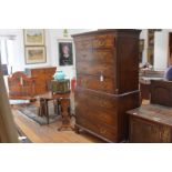 A George III mahogany chest on chest, c. 1800, the moulded cornice with Greek Key band over two