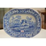A Spode blue and white meat platter or ashet, c. 1820, in the Tower pattern, of shaped rectangular