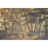 French School, early 19th Century, A Picnic at the Hunt, oil on board, in a gilt-composition