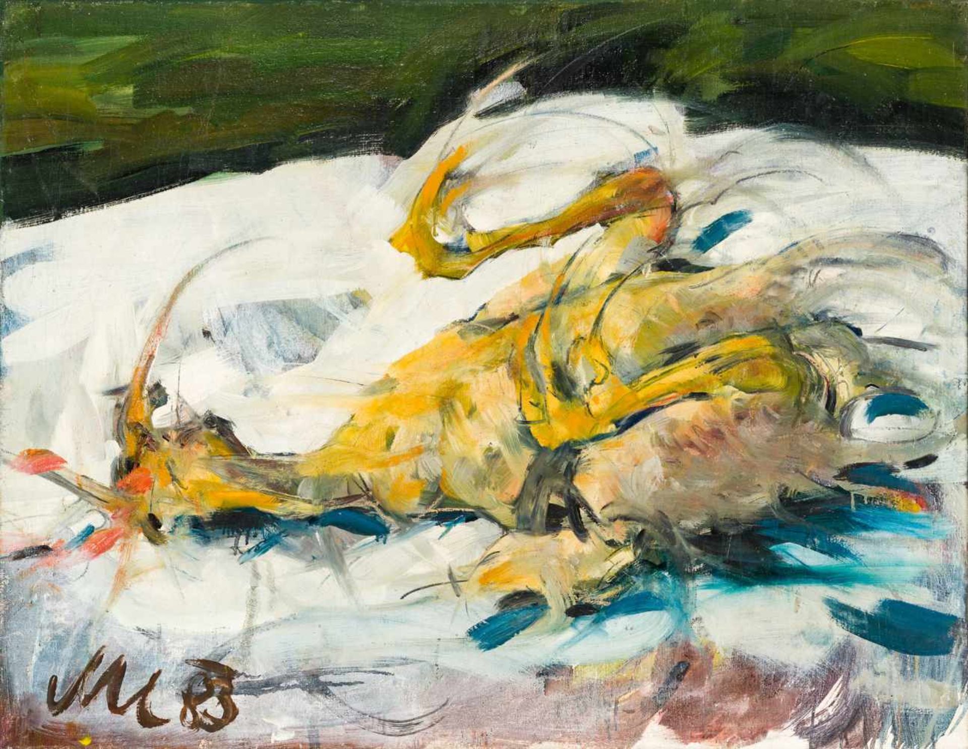 Markus MunteanGraz 1962 *Stilleben mit totem HuhnÖl auf Leinwand / oil on canvas85 x 109,5