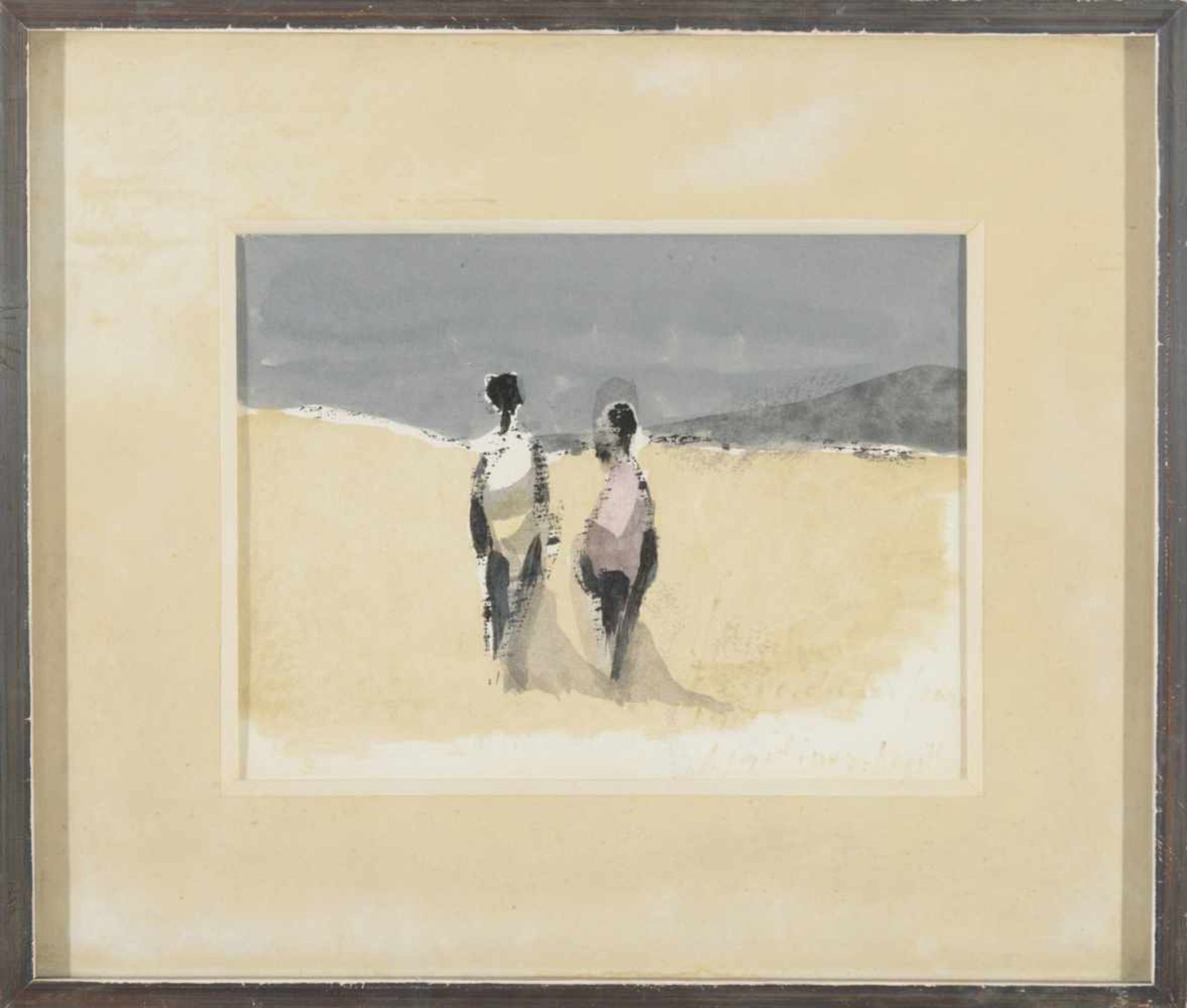 CIRILO MARTÍNEZ NOVILLO (Madrid, 1921 - 2008) Pareja en la playa Acuarela sobre papel de 14´5 x 19