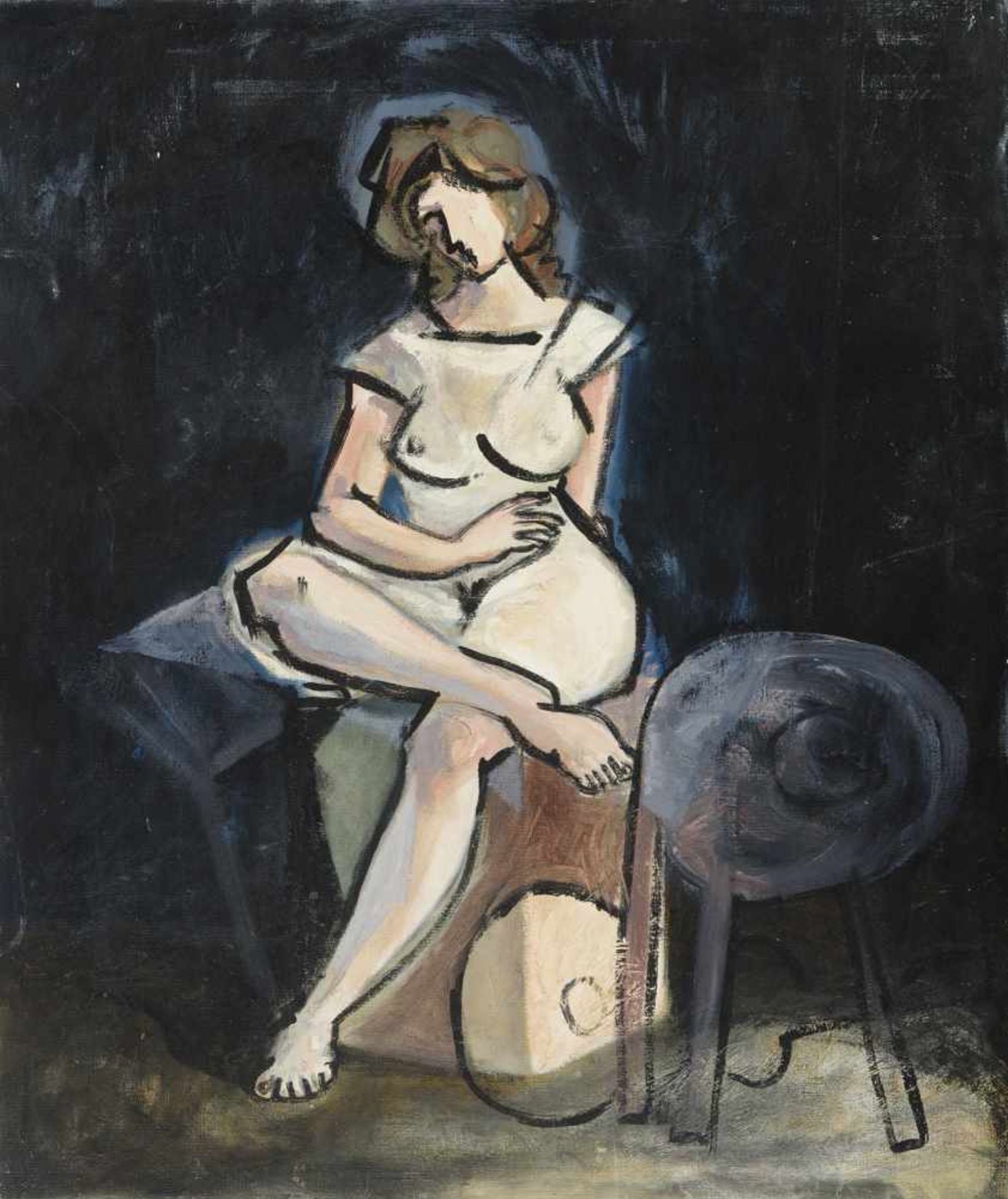 RAUL EBERHARD (1955) Joven sentada Oleo sobre tablex  de 54.5 x 46 cm. Firmado.- - -21.00 % buyer'