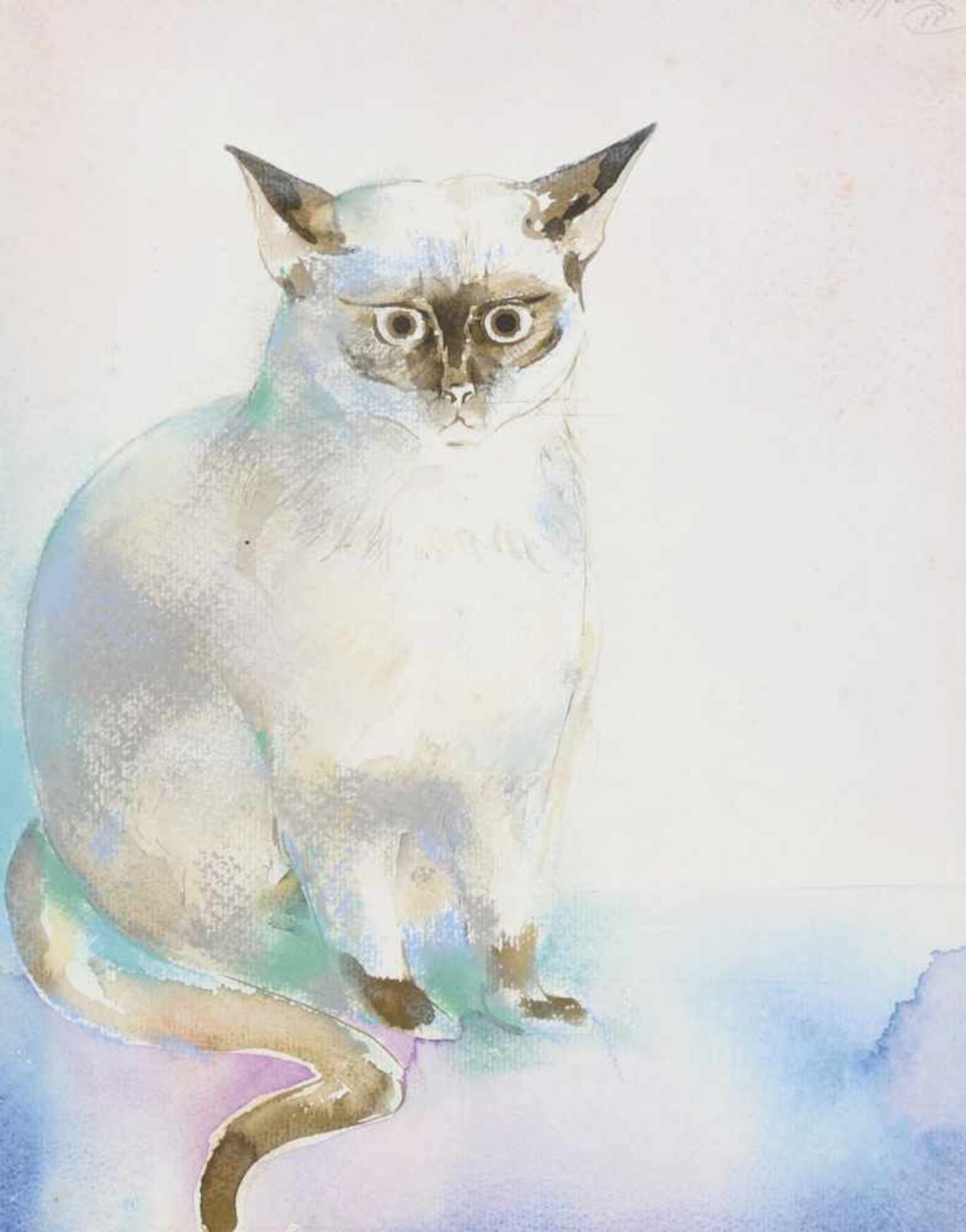 XAIME QUESADA (Orense, 1937-2007) Gato Acuarela sobre papel de 42 x 33.5 cm. Firmada y fechada en