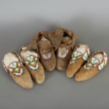 3 Pairs 20th c. Beaded Moccasins Ojibwe Sioux