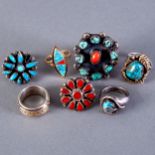 Grp: 7 Native American Rings Navajo Isleta Pueblo Zuni Dan Simplicio