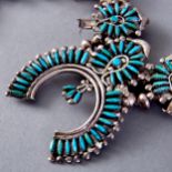 Zuni Sterling and Needlepoint Turquoise Squash Blossom Necklace