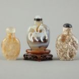 Group of 3 Chinese Carved Hard Stone Snuff Bottles