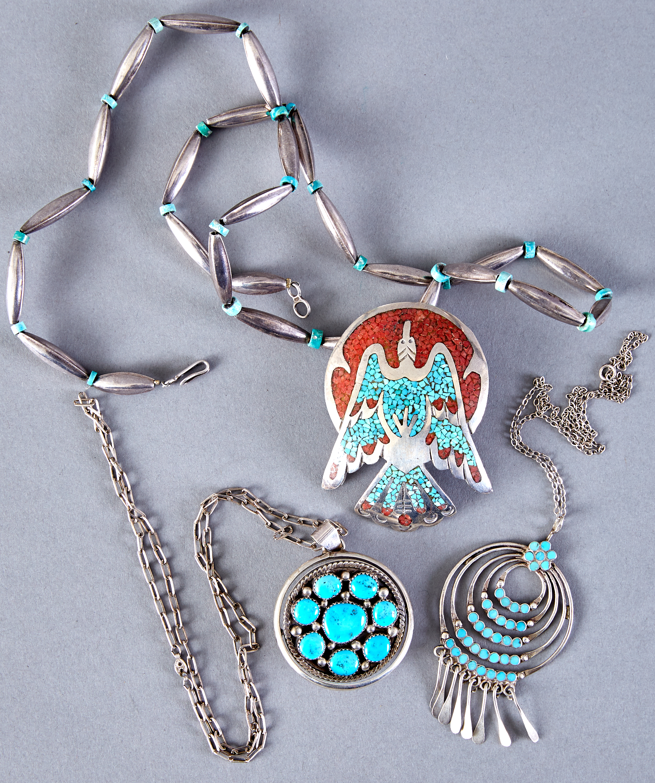 Grp: 3 Navajo & Zuni Silver & Turquoise Necklaces Tommy Singer Dishta
