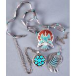 Grp: 3 Navajo & Zuni Silver & Turquoise Necklaces Tommy Singer Dishta