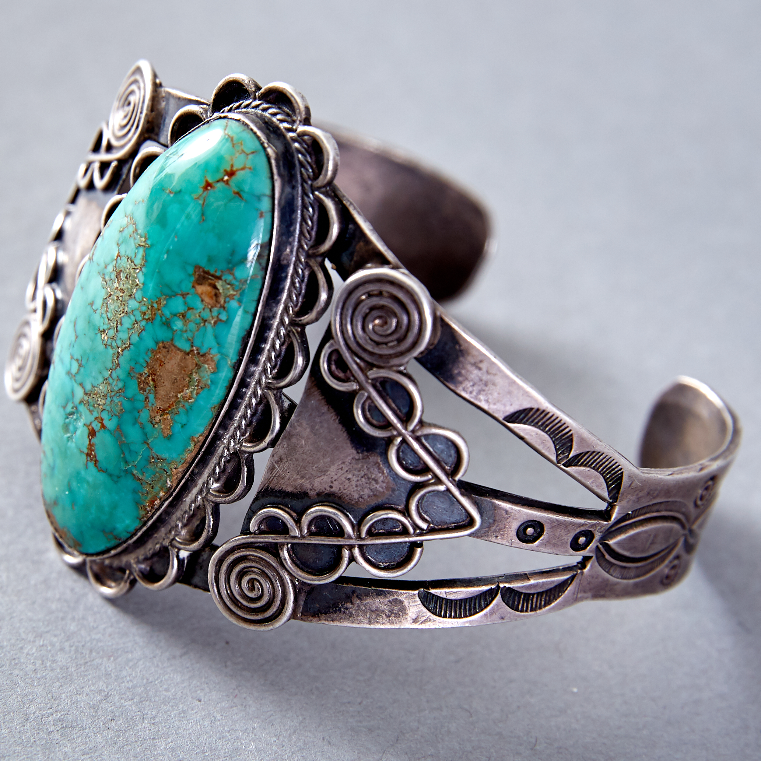 Navajo Ingot Silver and Turquoise Bracelet - Image 2 of 2