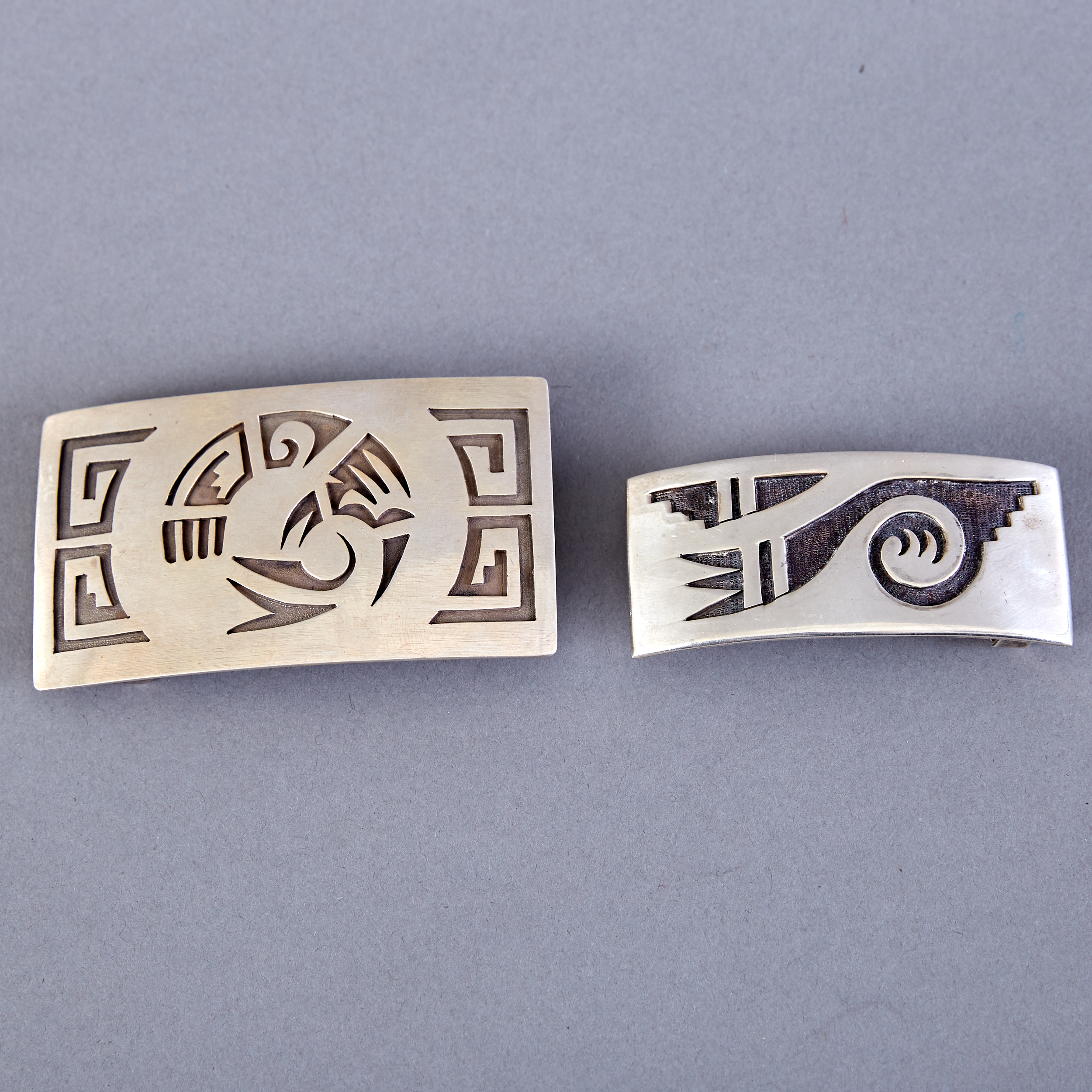 Two Hopi Silver Overlay Belt Buckles Leroy Kewanyama