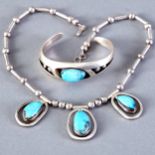 Arturo Rivera Sterling and Turquoise Necklace and Bracelet