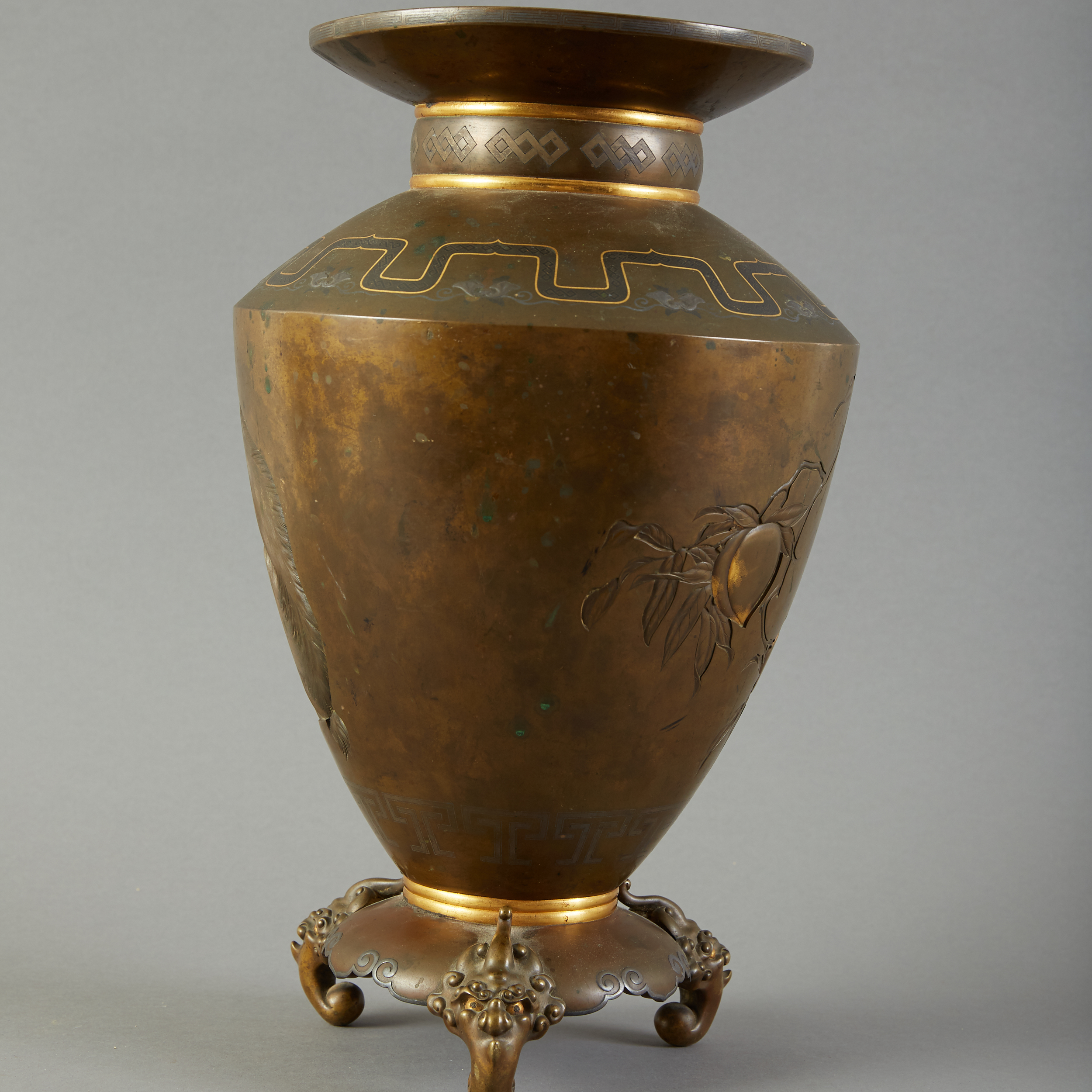 Meiji Yokoyama Japanese Bronze Vase Inlaid Gold / Silver. - Image 4 of 9