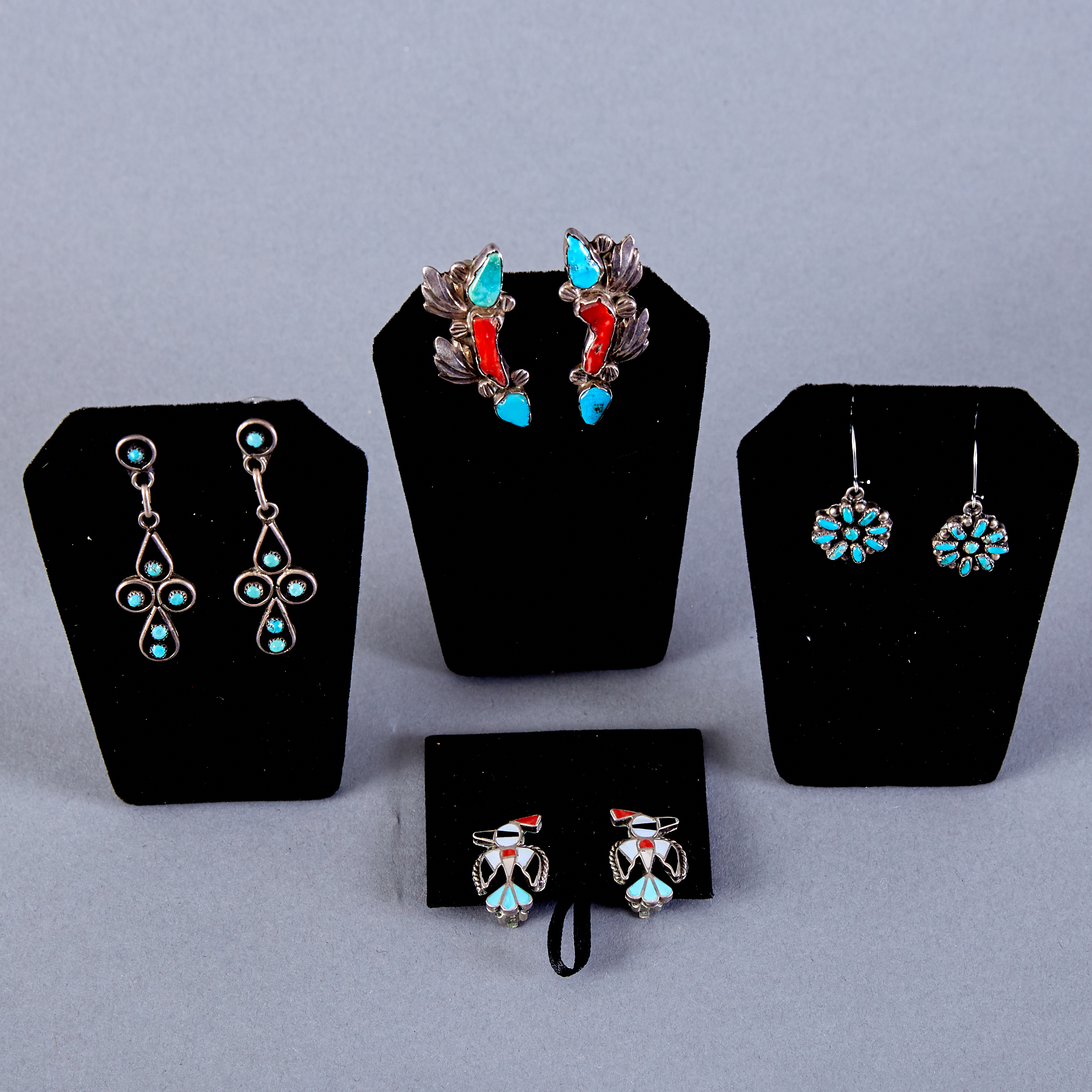 4 Pairs Native American Zuni Earrings Dan Simplicio