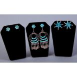 3 Pair Zuni Dishta Sterling and Turquoise Earrings