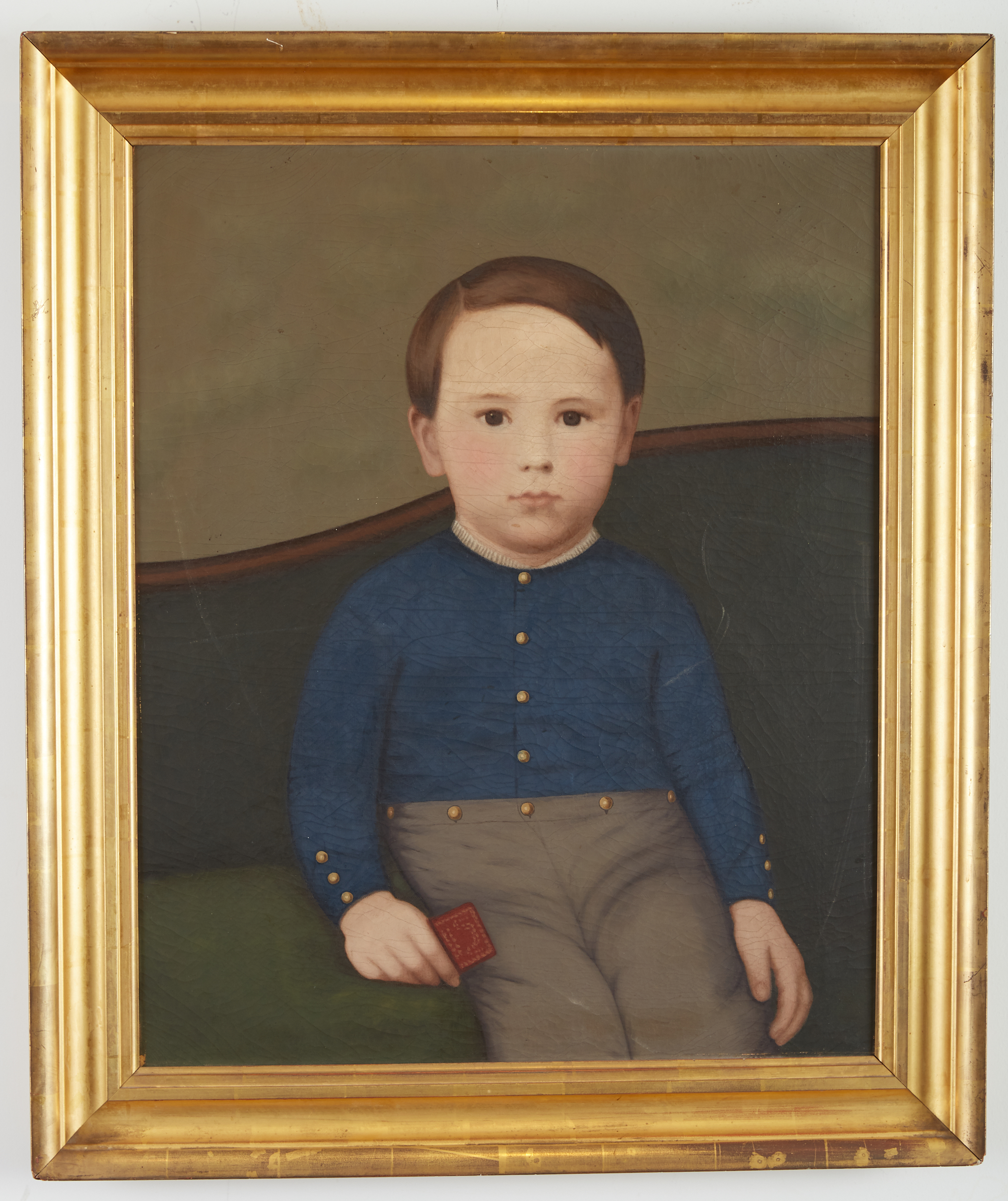 19th Century American School Folk Art Portrait of a Boy in a Blue Shirt - Image 2 of 4