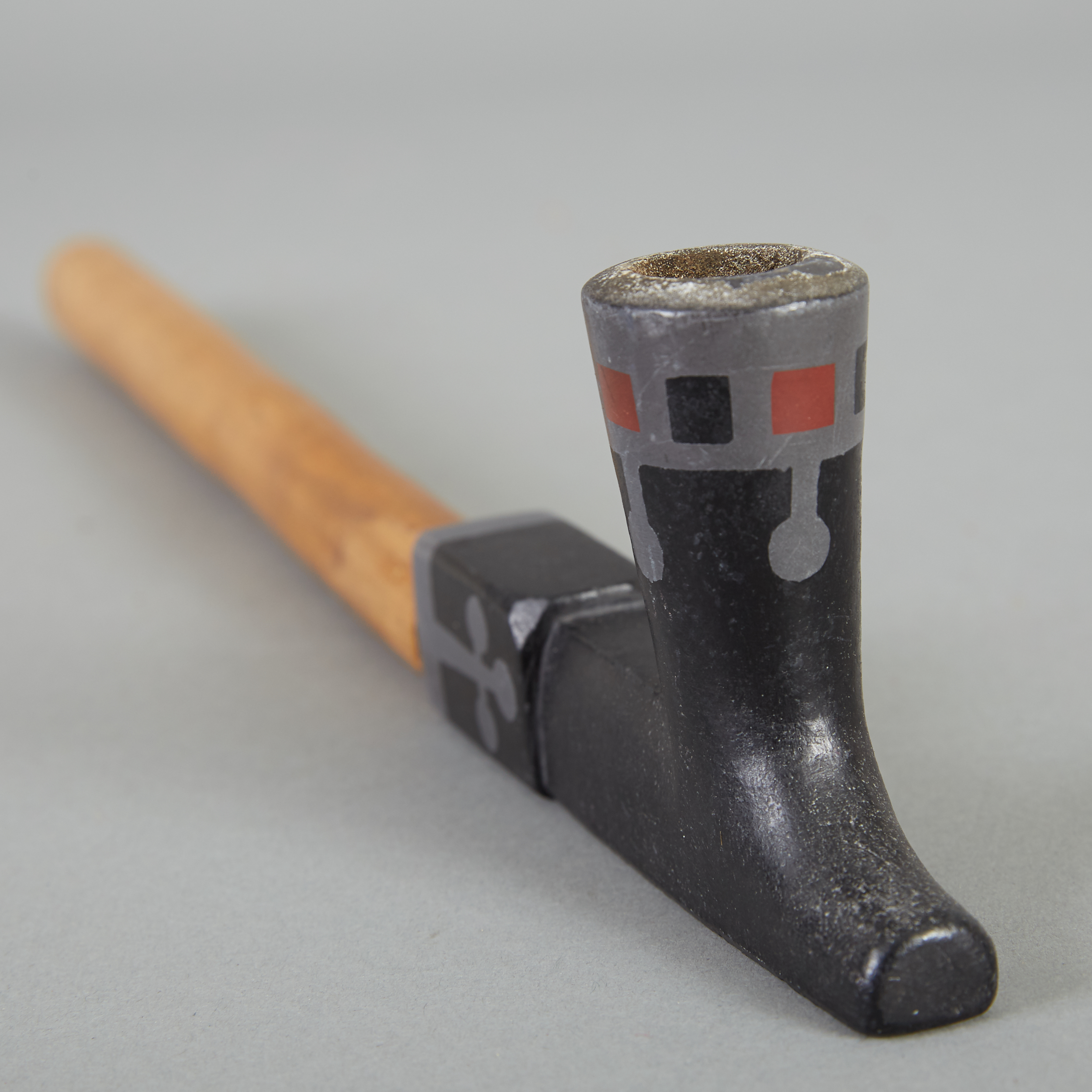 Ojibwe Inlaid Steatite Pipe with Wooden Stem c. 1900 - Image 2 of 2