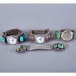 4 Zuni & Navajo Silver and Turquoise Watch Bands Quam Leekya Homer