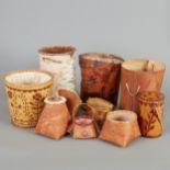 Group of 10 Ojibwe Birchbark Baskets and Bins 20th c.