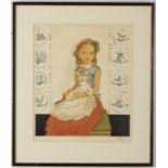 Foujita Jeune Fille Assise avec un Chat 1956 Color Lithograph on Paper
