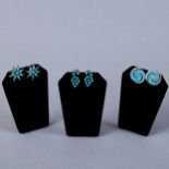 3 Pair Zuni Silver and Turquoise Earrings Ellen Quandelacy