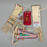 Group of 3 Native American Beaded Pipe Bags and 1 Belt Pouch with Pipe