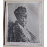 Rembrandt Etching Bust of a Man Wearing a High Cap