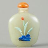 Chinese Jade Snuff Bottle w/ Applied Stone Decoration