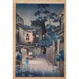 Tsuchiya Koitsu Street with Lantern Woodblock Print