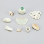 8 Small Jade Objects w/ Archery Ring Snuff Bottle
