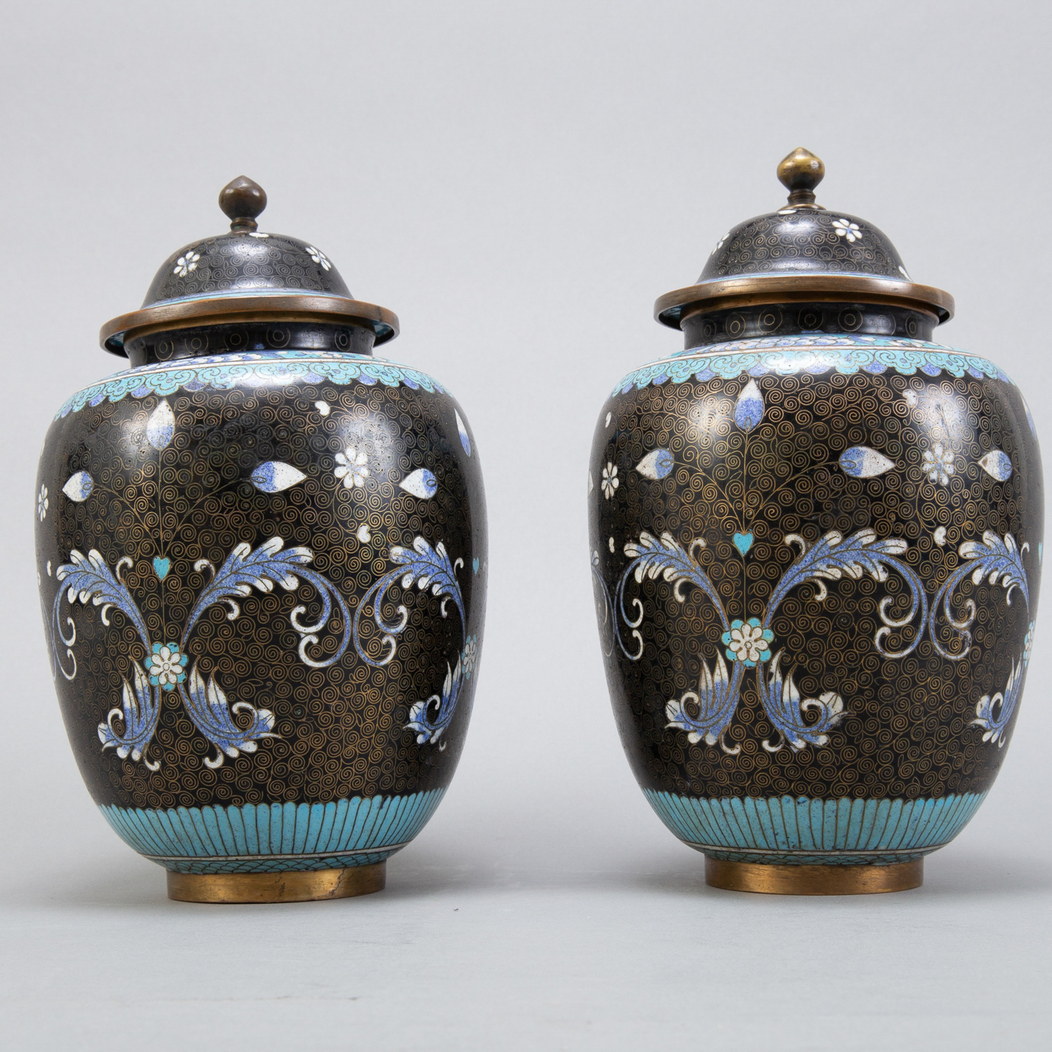 Pair 20th c. Chinese Cloisonne Vases - Image 2 of 4