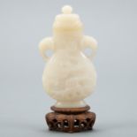 19th c. Chinese Jade Lidded Vase with Stand