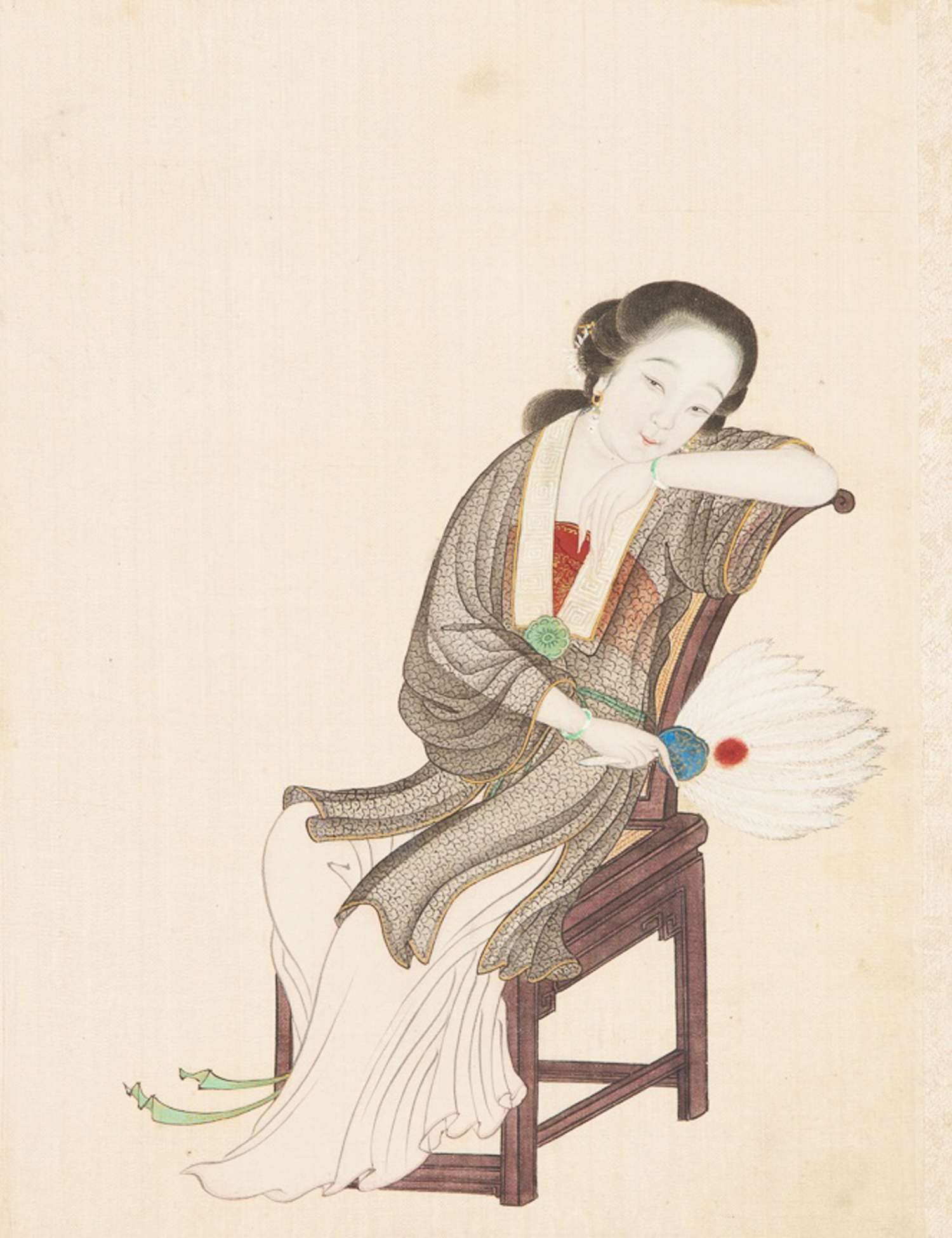 Grp: 2 Chinese Qing Gouache Paintings on Silk - Image 2 of 4