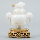 19th c. Chinese Jade Tripod Censer w/ Stand
