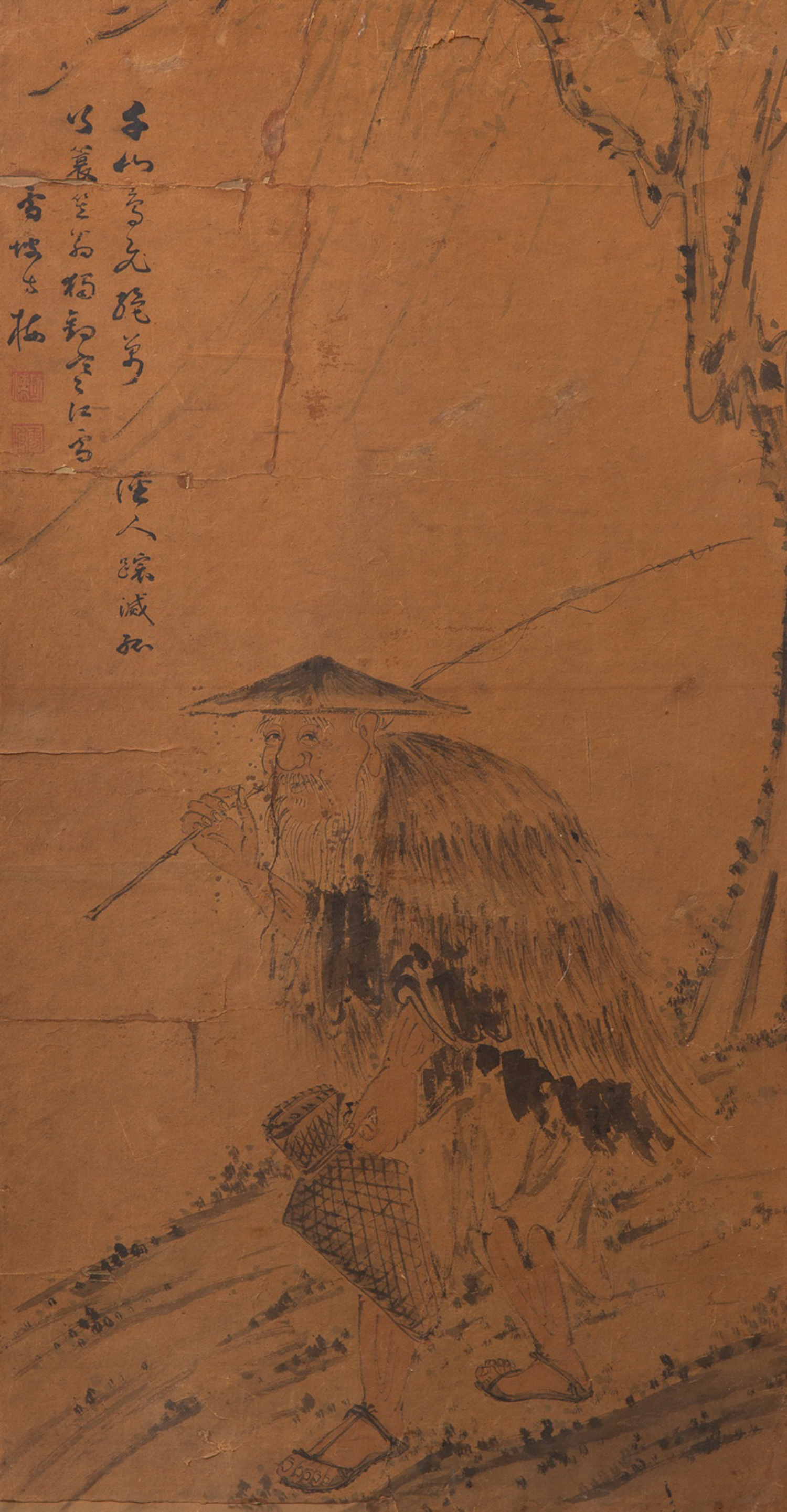 19th c. Japanese Ink on Paper Painting of Hermit