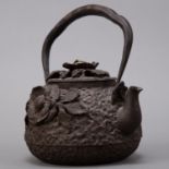 Japanese Meiji Iron Kettle with Silver and Gold Inlay