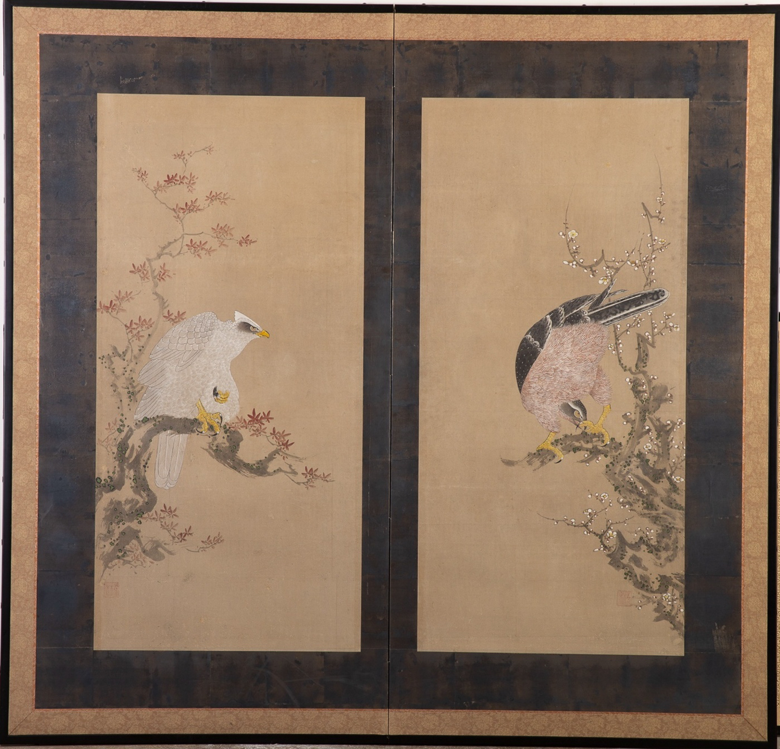 Japanese Floor Screen with Hawks Rinkyo